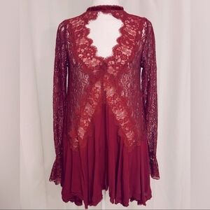 By Together Tell Tale Lace Boho Mini Dress Tunic With Choker Neck Size S